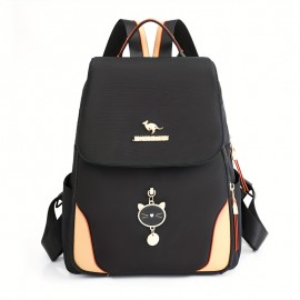 [Cute Cat Backpack] Durable & Soft Black Nylon Minimalist Style Backpack with Cute Cat Design | Multiple Zipper Pockets, Ideal for Daily Commute & School Use, Commuter Backpack | Playful Backpack